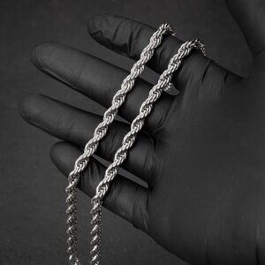 Solid White Gold Plated Heavy 316 Stainless Steel 6MM Twist Rope Chain Necklace